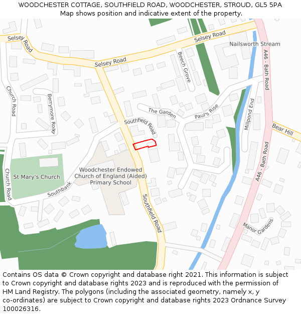 WOODCHESTER COTTAGE, SOUTHFIELD ROAD, WOODCHESTER, STROUD, GL5 5PA: Location map and indicative extent of plot