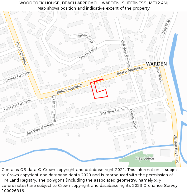WOODCOCK HOUSE, BEACH APPROACH, WARDEN, SHEERNESS, ME12 4NJ: Location map and indicative extent of plot