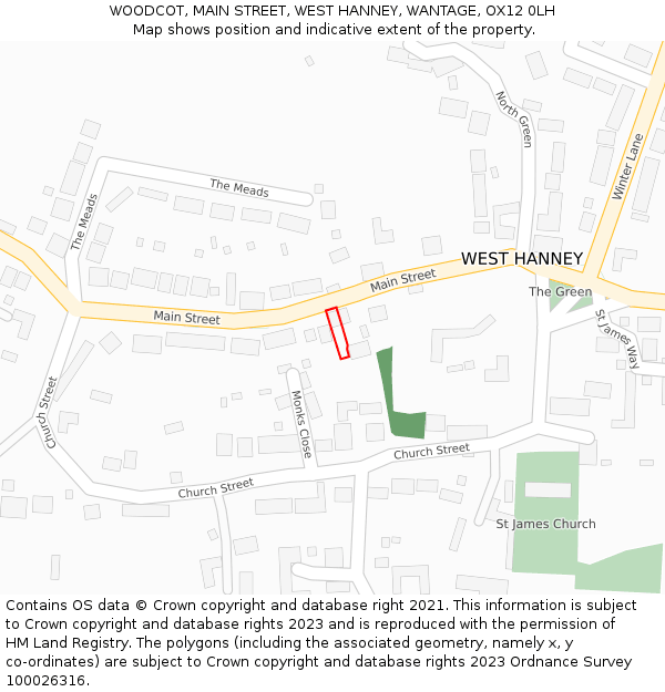 WOODCOT, MAIN STREET, WEST HANNEY, WANTAGE, OX12 0LH: Location map and indicative extent of plot