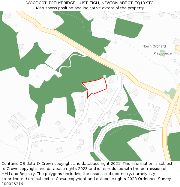 WOODCOT, PETHYBRIDGE, LUSTLEIGH, NEWTON ABBOT, TQ13 9TG: Location map and indicative extent of plot