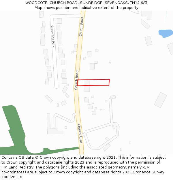 WOODCOTE, CHURCH ROAD, SUNDRIDGE, SEVENOAKS, TN14 6AT: Location map and indicative extent of plot