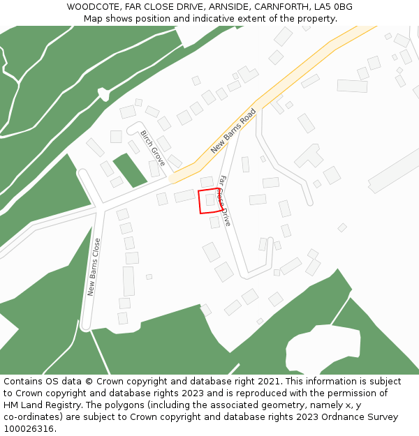 WOODCOTE, FAR CLOSE DRIVE, ARNSIDE, CARNFORTH, LA5 0BG: Location map and indicative extent of plot