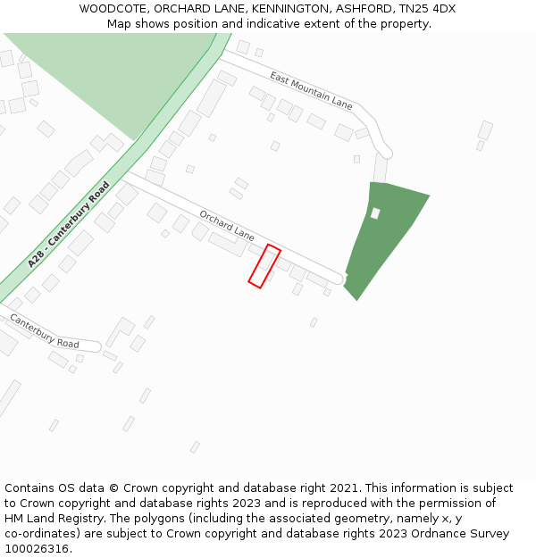 WOODCOTE, ORCHARD LANE, KENNINGTON, ASHFORD, TN25 4DX: Location map and indicative extent of plot