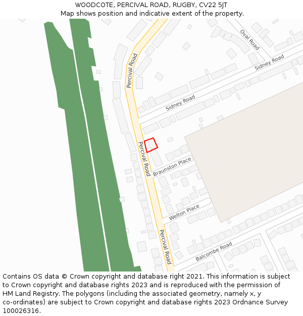 WOODCOTE, PERCIVAL ROAD, RUGBY, CV22 5JT: Location map and indicative extent of plot