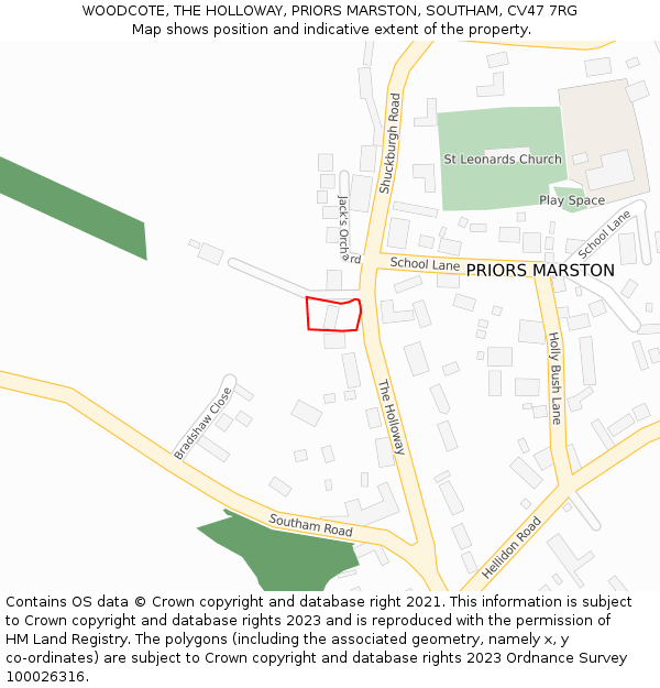 WOODCOTE, THE HOLLOWAY, PRIORS MARSTON, SOUTHAM, CV47 7RG: Location map and indicative extent of plot