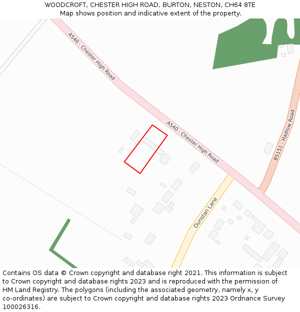 WOODCROFT, CHESTER HIGH ROAD, BURTON, NESTON, CH64 8TE: Location map and indicative extent of plot