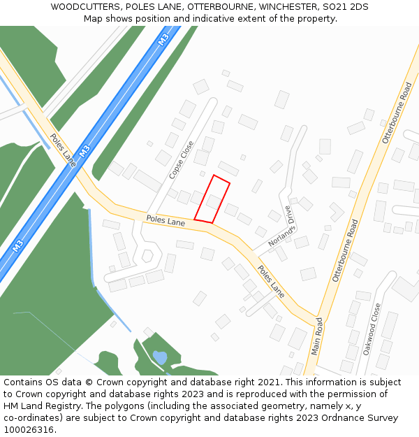 WOODCUTTERS, POLES LANE, OTTERBOURNE, WINCHESTER, SO21 2DS: Location map and indicative extent of plot