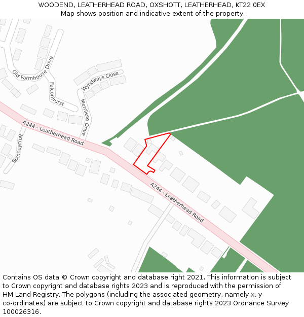 WOODEND, LEATHERHEAD ROAD, OXSHOTT, LEATHERHEAD, KT22 0EX: Location map and indicative extent of plot