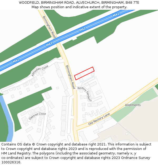 WOODFIELD, BIRMINGHAM ROAD, ALVECHURCH, BIRMINGHAM, B48 7TE: Location map and indicative extent of plot