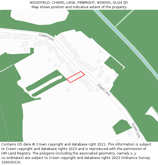 WOODFIELD, CHAPEL LANE, PIRBRIGHT, WOKING, GU24 0JY: Location map and indicative extent of plot