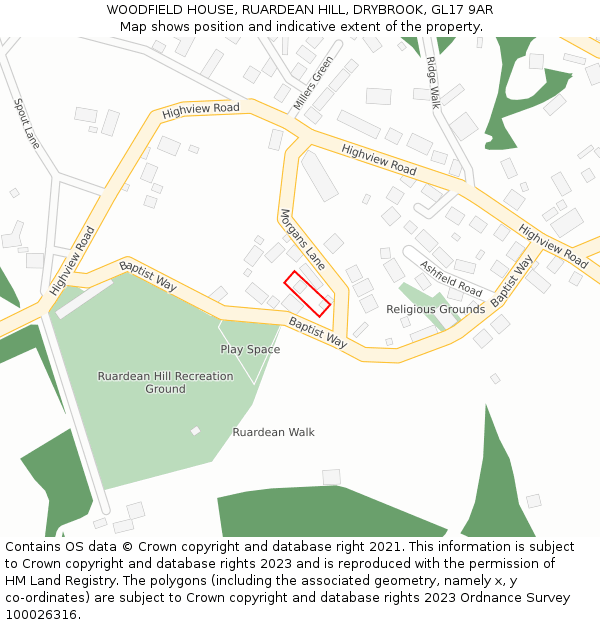 WOODFIELD HOUSE, RUARDEAN HILL, DRYBROOK, GL17 9AR: Location map and indicative extent of plot