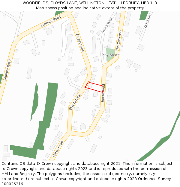 WOODFIELDS, FLOYDS LANE, WELLINGTON HEATH, LEDBURY, HR8 1LR: Location map and indicative extent of plot