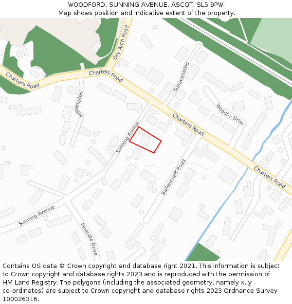 WOODFORD, SUNNING AVENUE, ASCOT, SL5 9PW: Location map and indicative extent of plot