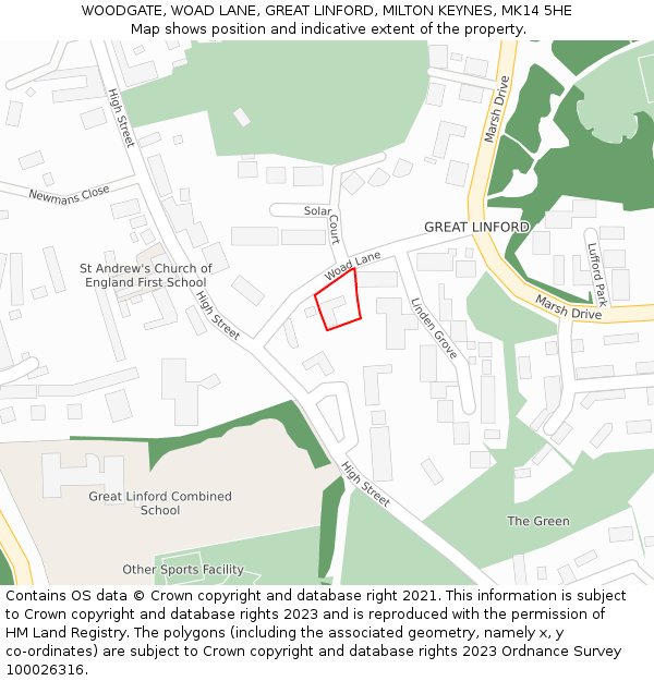 WOODGATE, WOAD LANE, GREAT LINFORD, MILTON KEYNES, MK14 5HE: Location map and indicative extent of plot