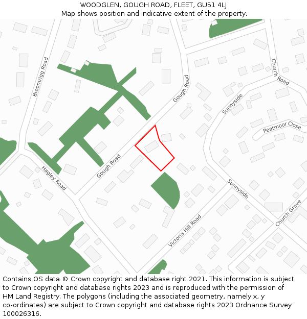 WOODGLEN, GOUGH ROAD, FLEET, GU51 4LJ: Location map and indicative extent of plot