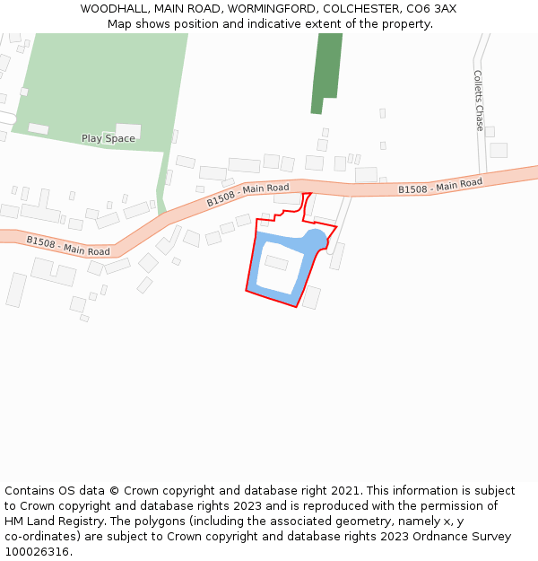 WOODHALL, MAIN ROAD, WORMINGFORD, COLCHESTER, CO6 3AX: Location map and indicative extent of plot