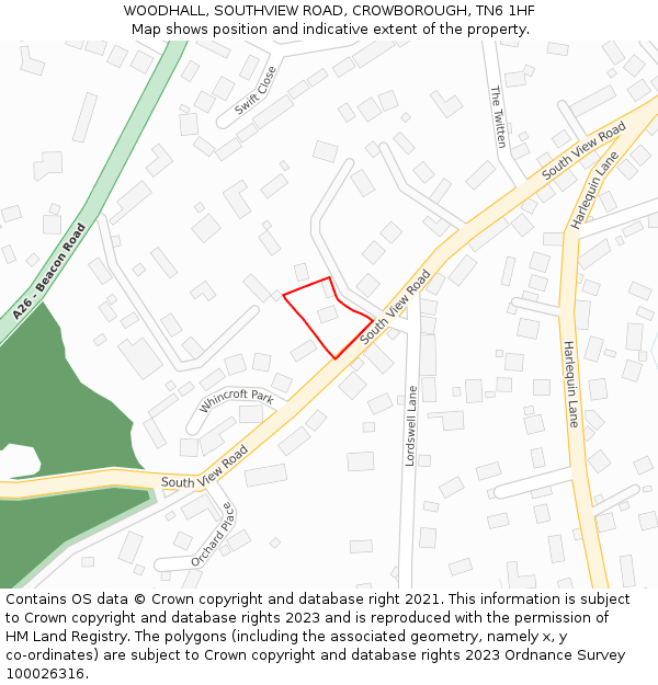 WOODHALL, SOUTHVIEW ROAD, CROWBOROUGH, TN6 1HF: Location map and indicative extent of plot