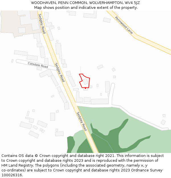 WOODHAVEN, PENN COMMON, WOLVERHAMPTON, WV4 5JZ: Location map and indicative extent of plot