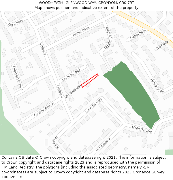 WOODHEATH, GLENWOOD WAY, CROYDON, CR0 7RT: Location map and indicative extent of plot