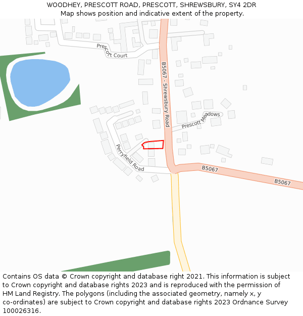 WOODHEY, PRESCOTT ROAD, PRESCOTT, SHREWSBURY, SY4 2DR: Location map and indicative extent of plot