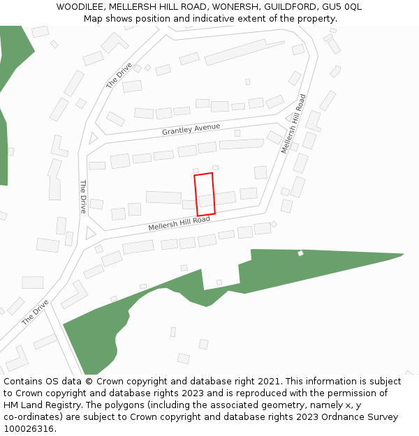 WOODILEE, MELLERSH HILL ROAD, WONERSH, GUILDFORD, GU5 0QL: Location map and indicative extent of plot