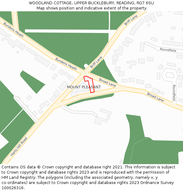 WOODLAND COTTAGE, UPPER BUCKLEBURY, READING, RG7 6SU: Location map and indicative extent of plot