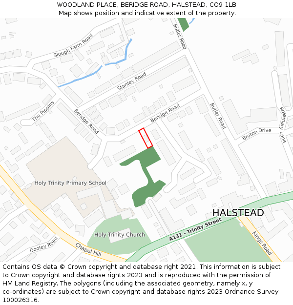 WOODLAND PLACE, BERIDGE ROAD, HALSTEAD, CO9 1LB: Location map and indicative extent of plot