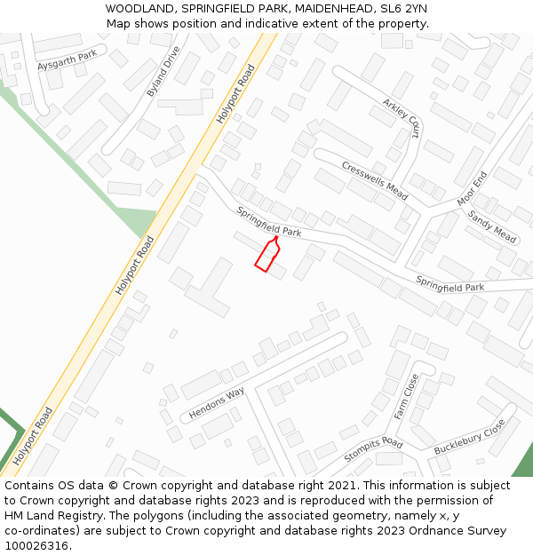 WOODLAND, SPRINGFIELD PARK, MAIDENHEAD, SL6 2YN: Location map and indicative extent of plot