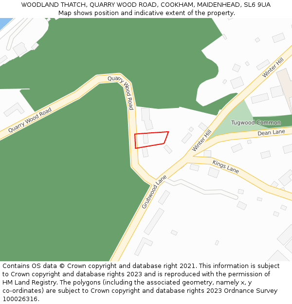 WOODLAND THATCH, QUARRY WOOD ROAD, COOKHAM, MAIDENHEAD, SL6 9UA: Location map and indicative extent of plot