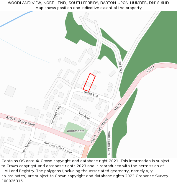 WOODLAND VIEW, NORTH END, SOUTH FERRIBY, BARTON-UPON-HUMBER, DN18 6HD: Location map and indicative extent of plot