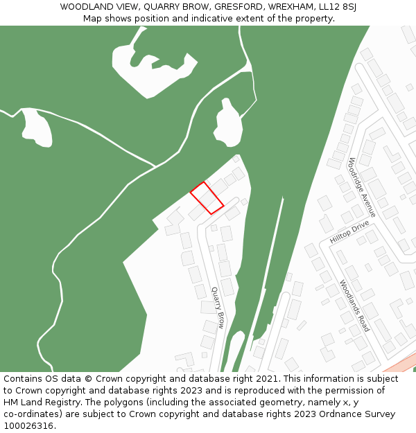 WOODLAND VIEW, QUARRY BROW, GRESFORD, WREXHAM, LL12 8SJ: Location map and indicative extent of plot