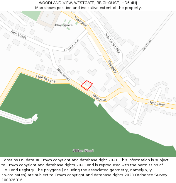 WOODLAND VIEW, WESTGATE, BRIGHOUSE, HD6 4HJ: Location map and indicative extent of plot