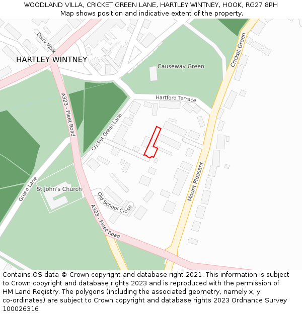 WOODLAND VILLA, CRICKET GREEN LANE, HARTLEY WINTNEY, HOOK, RG27 8PH: Location map and indicative extent of plot