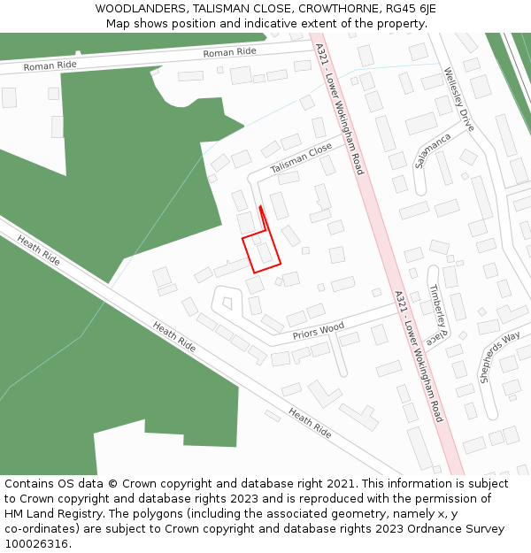 WOODLANDERS, TALISMAN CLOSE, CROWTHORNE, RG45 6JE: Location map and indicative extent of plot