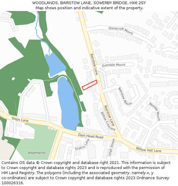 WOODLANDS, BAIRSTOW LANE, SOWERBY BRIDGE, HX6 2SY: Location map and indicative extent of plot