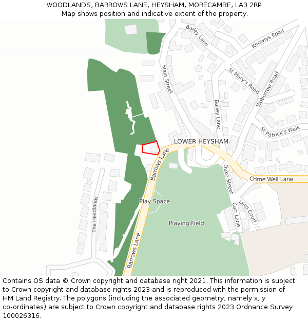 WOODLANDS, BARROWS LANE, HEYSHAM, MORECAMBE, LA3 2RP: Location map and indicative extent of plot