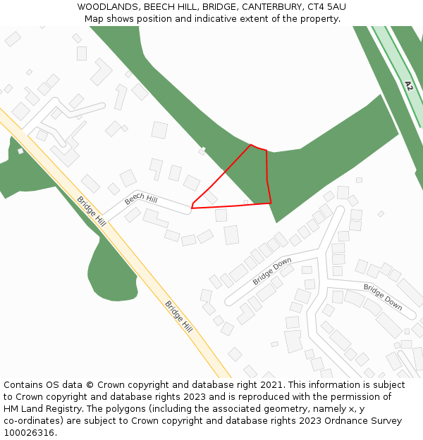 WOODLANDS, BEECH HILL, BRIDGE, CANTERBURY, CT4 5AU: Location map and indicative extent of plot