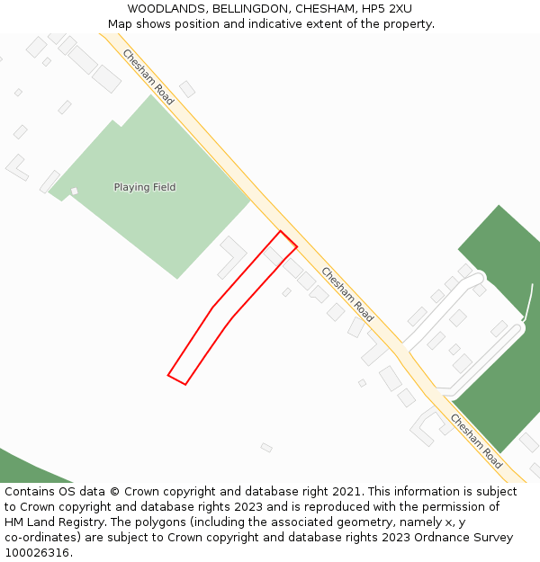 WOODLANDS, BELLINGDON, CHESHAM, HP5 2XU: Location map and indicative extent of plot