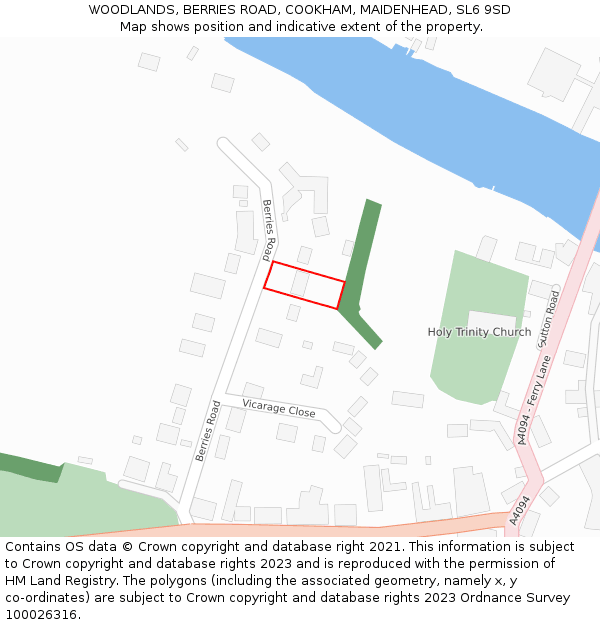 WOODLANDS, BERRIES ROAD, COOKHAM, MAIDENHEAD, SL6 9SD: Location map and indicative extent of plot