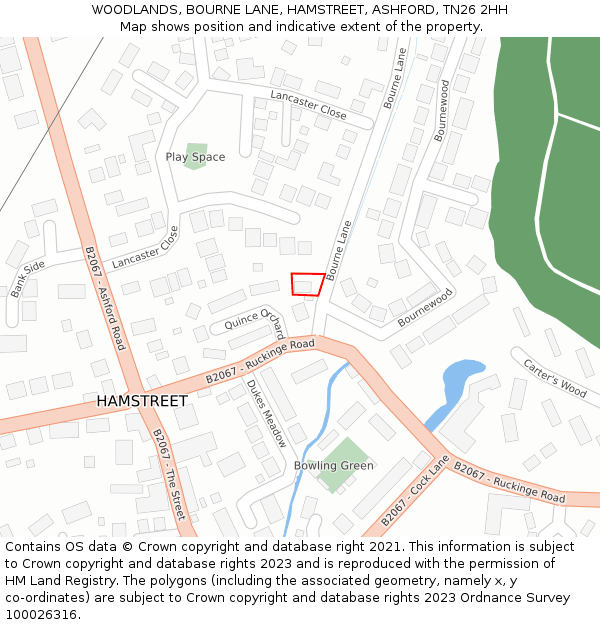 WOODLANDS, BOURNE LANE, HAMSTREET, ASHFORD, TN26 2HH: Location map and indicative extent of plot