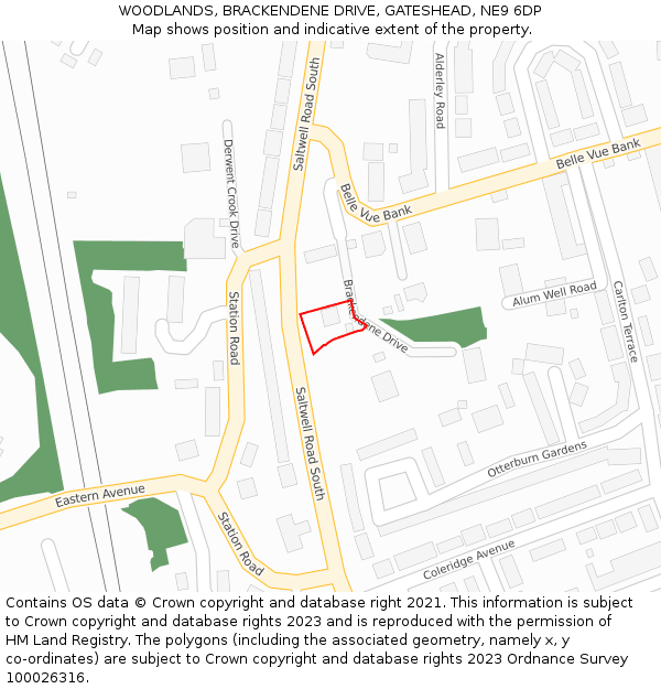 WOODLANDS, BRACKENDENE DRIVE, GATESHEAD, NE9 6DP: Location map and indicative extent of plot