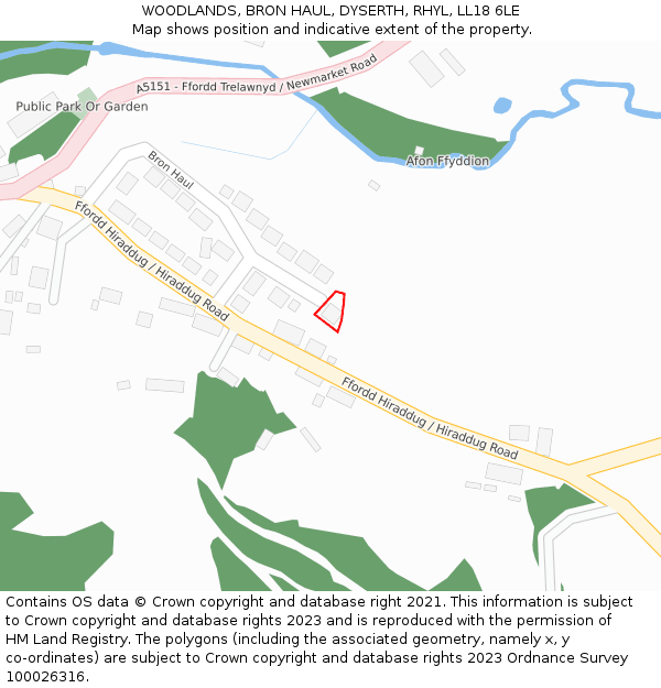 WOODLANDS, BRON HAUL, DYSERTH, RHYL, LL18 6LE: Location map and indicative extent of plot