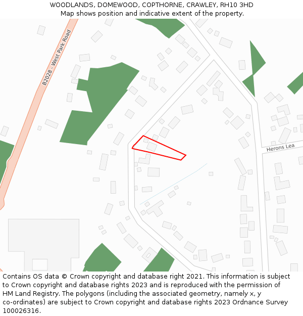 WOODLANDS, DOMEWOOD, COPTHORNE, CRAWLEY, RH10 3HD: Location map and indicative extent of plot