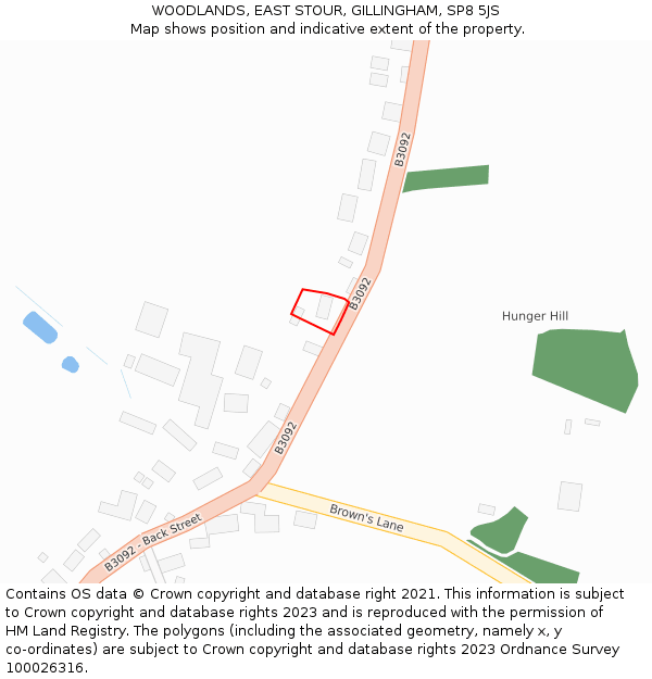 WOODLANDS, EAST STOUR, GILLINGHAM, SP8 5JS: Location map and indicative extent of plot