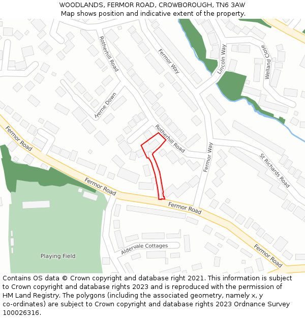 WOODLANDS, FERMOR ROAD, CROWBOROUGH, TN6 3AW: Location map and indicative extent of plot