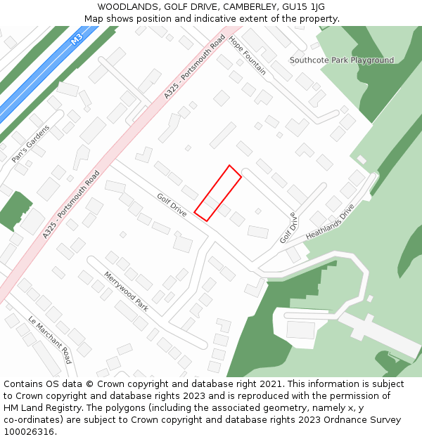 WOODLANDS, GOLF DRIVE, CAMBERLEY, GU15 1JG: Location map and indicative extent of plot