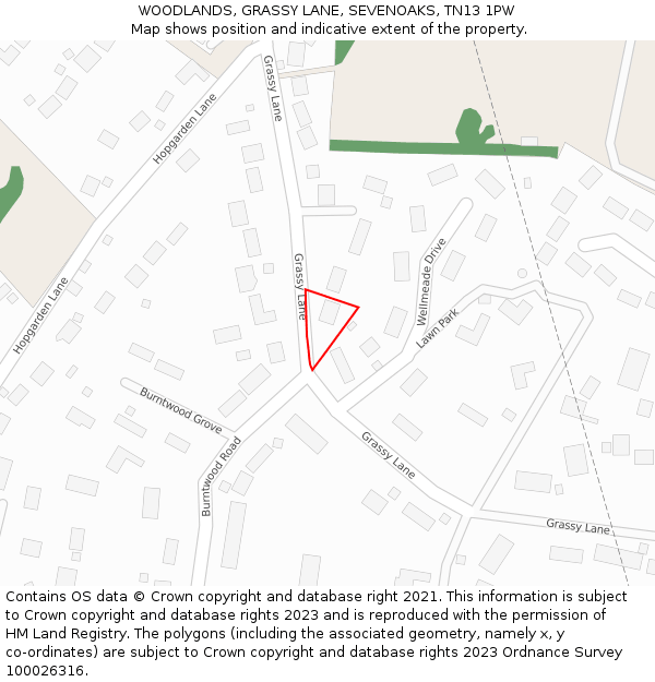 WOODLANDS, GRASSY LANE, SEVENOAKS, TN13 1PW: Location map and indicative extent of plot