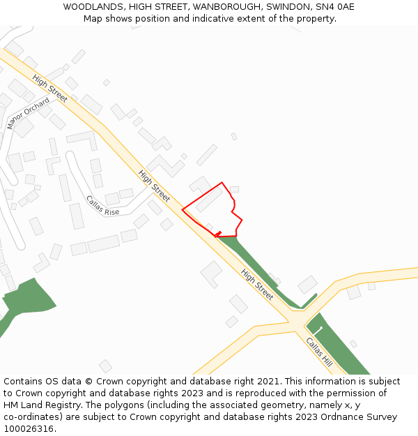 WOODLANDS, HIGH STREET, WANBOROUGH, SWINDON, SN4 0AE: Location map and indicative extent of plot