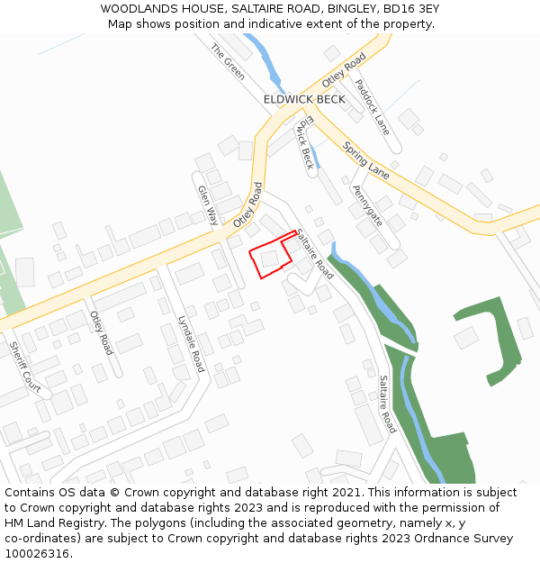 WOODLANDS HOUSE, SALTAIRE ROAD, BINGLEY, BD16 3EY: Location map and indicative extent of plot