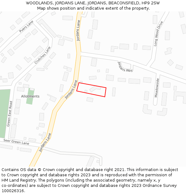 WOODLANDS, JORDANS LANE, JORDANS, BEACONSFIELD, HP9 2SW: Location map and indicative extent of plot